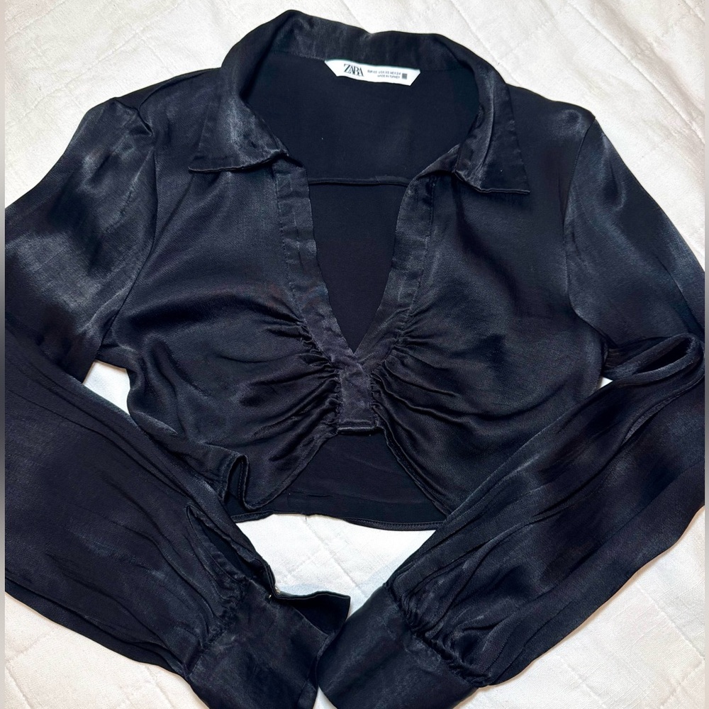 Zara Elegant Black Satin Blouse